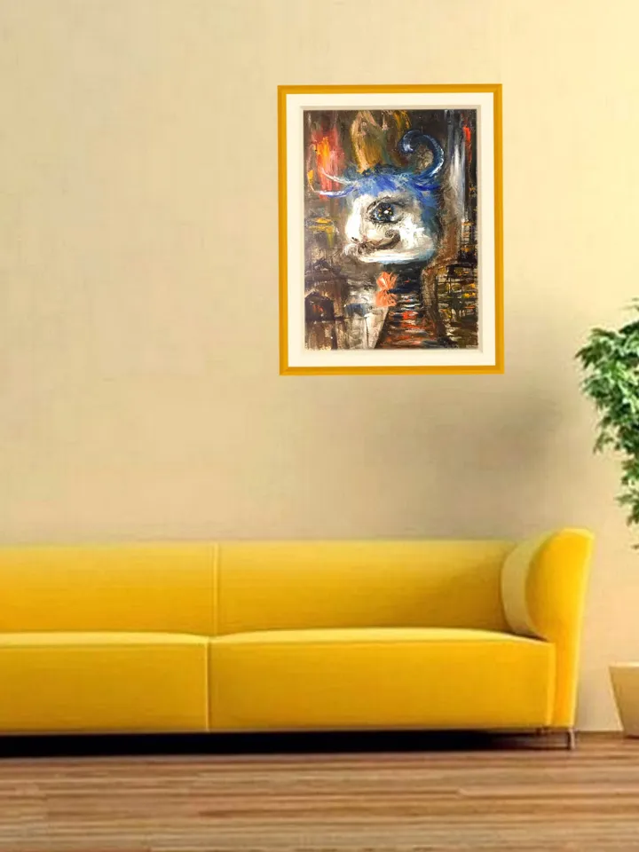 Funny cat painting,abstract animal painting,original oil painting on canvas board.