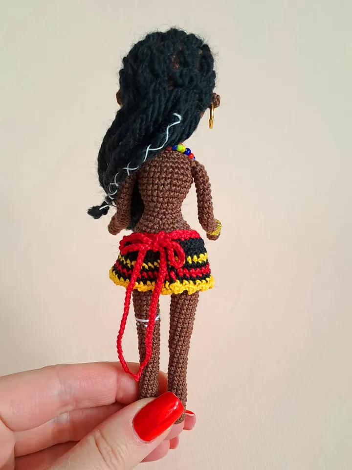 Crochet African doll, Handmade Doll. National African doll. miniature Black crochet doll