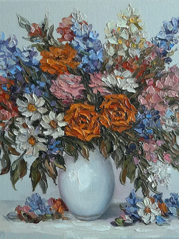 Flower oil painting Original art Wildflower painting Palette wall art