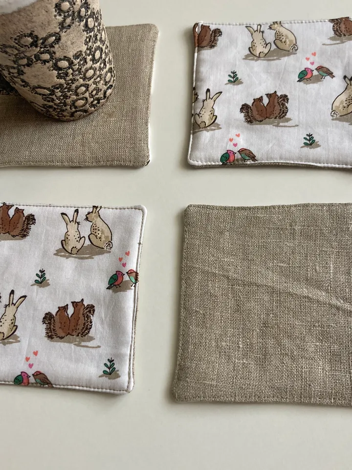 Easter coasters Set of 6 Linen-cotton coasters 4.5'' x 4.5''