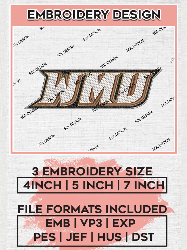 WMU Broncos College Football Team Logo embroidery designs, NCAA Western Michigan Broncos Logo Machine embroidery designs, NCAA Team Logo embroidery designs, NCAA Game Day Machine embroidery designs, Digital Download
