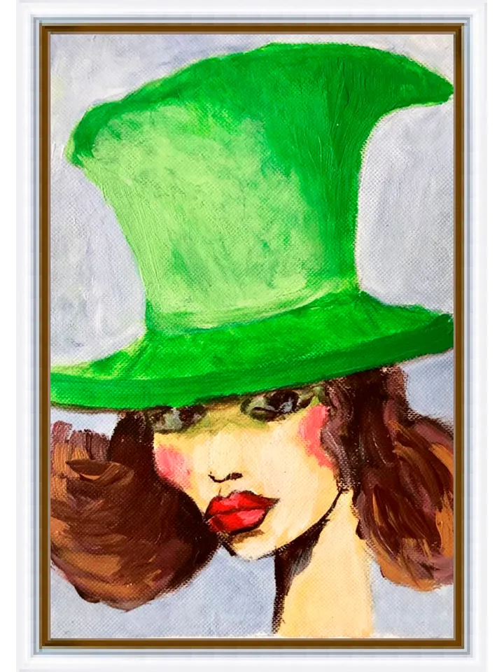 Girl in Green Hat Painting, Original Female Portrait Painting