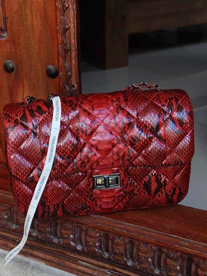 Genuine python skin classy stitched big crossbody | designer women leather handbag |red snakeprint bag | crossbody purse | gift for her
