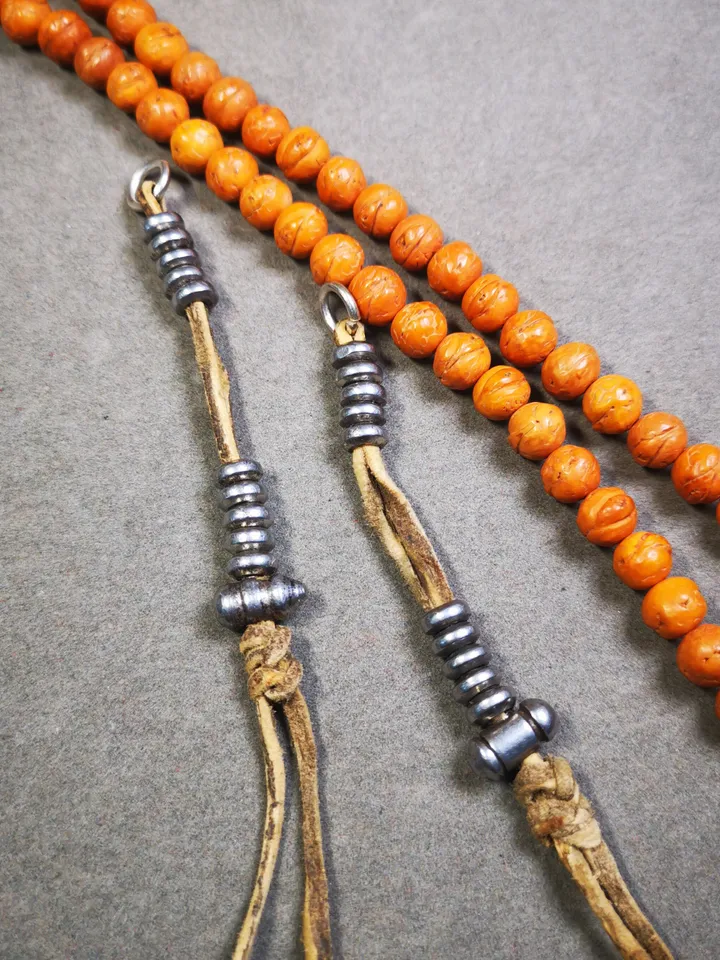 Gandhanra 7mm Tibetan Buddhist Prayer Bead Counters for 8-15mm Mala,with Dorje and Bell Pendant,Made of Cold Iron,60 Years Old