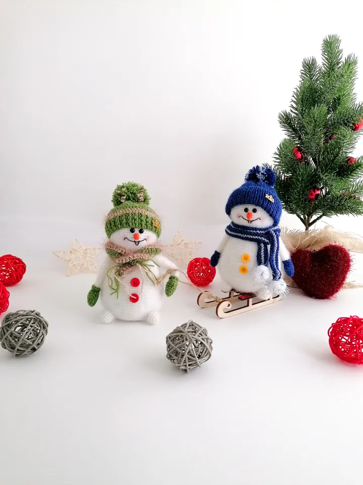 snowmen crocheted, handmade.