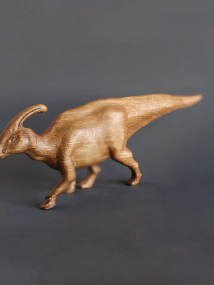 Wooden hand carved dinosaur parasaurolophus