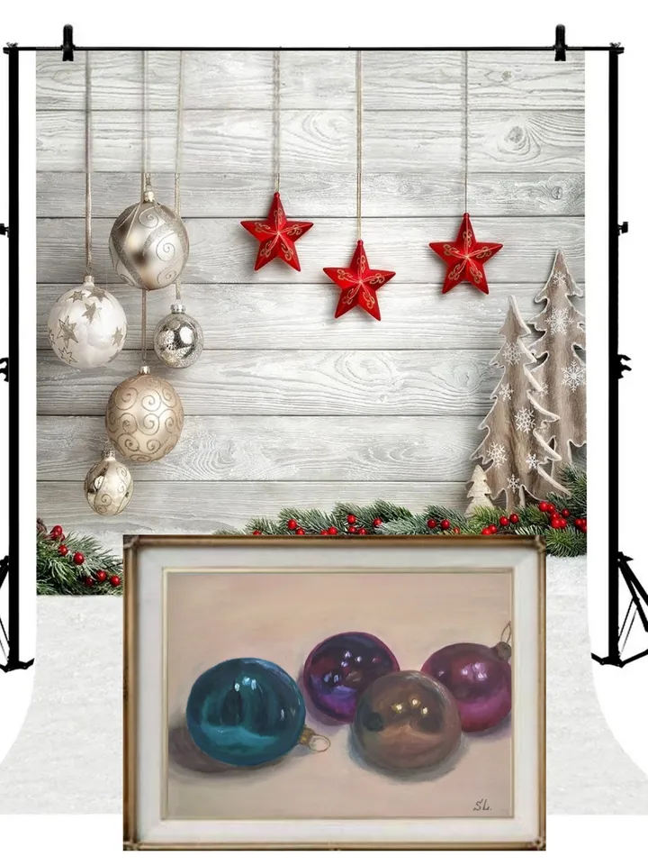 Glass Balls Oil Painting Original Art Winter Holiday Christmas Tree Toys Handmad