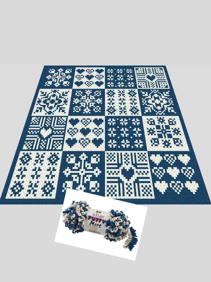 Loop yarn Finger knitted Holiday Granny blanket pattern