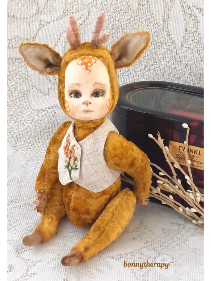 Teddy doll fawn 6 inches sitting.