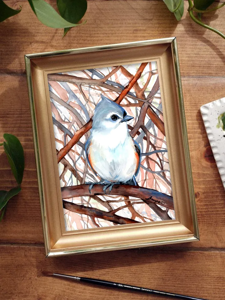 Titmouse Bird Watercolour, bird painting, wall decor, birds lover gift, 8x11 in handmade art by Anne Gorywine