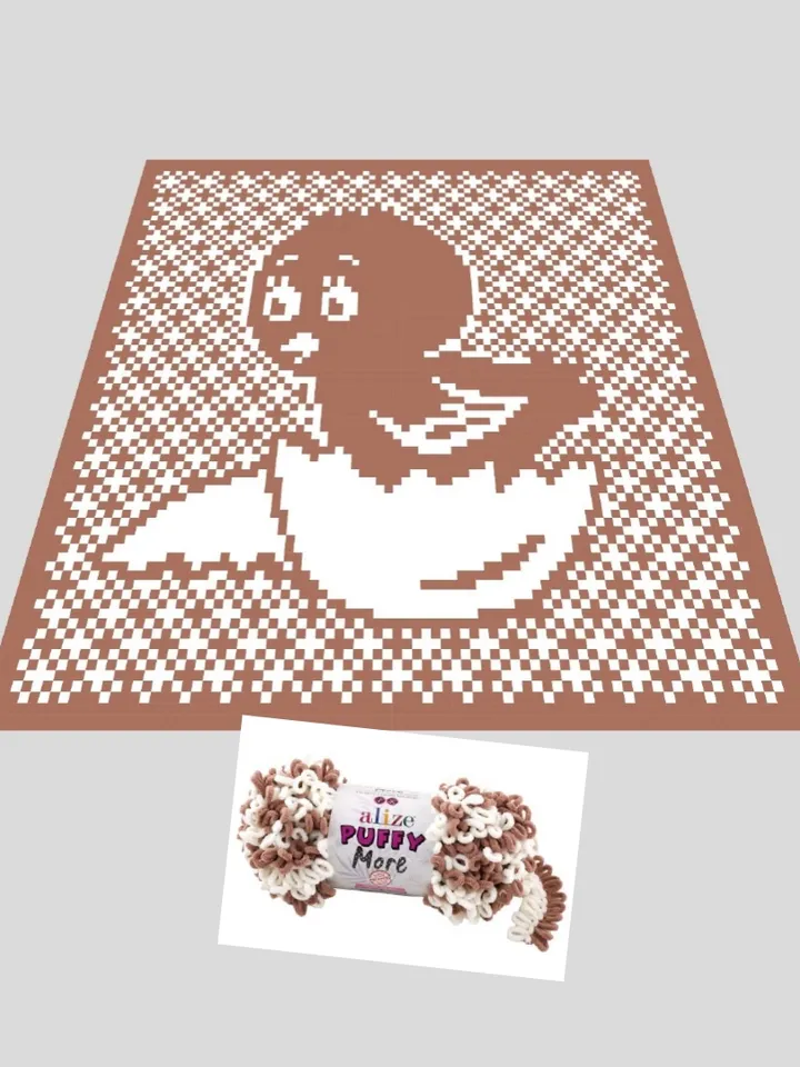 Loop yarn Finger knitted Little Chick blanket pattern