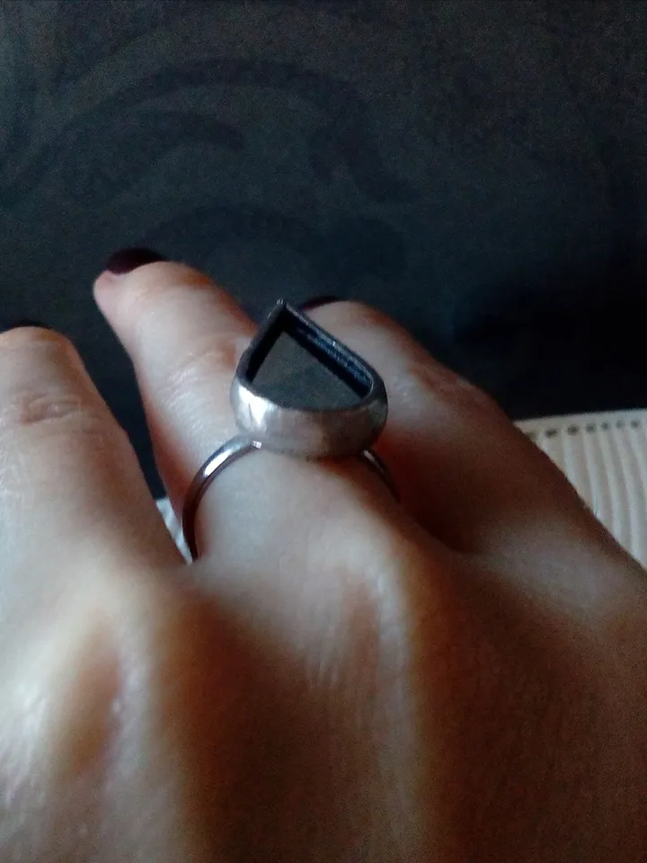 Mirror teardrop ring, Halloween ring, witchy aesthetic, protection ring, tin soldered glass ring, stained glass ring