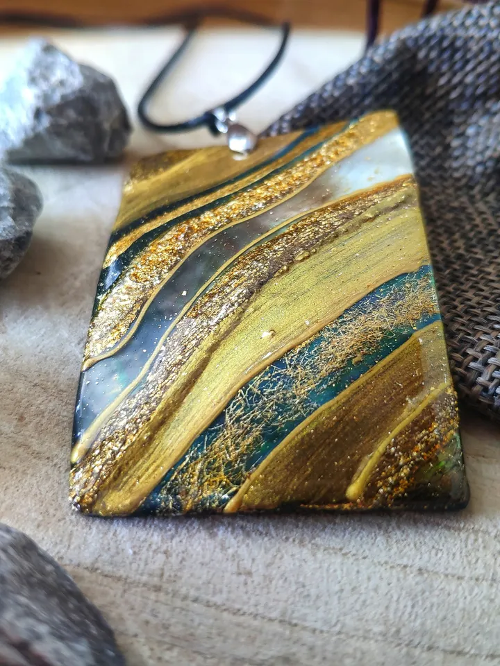 Pearl pendant necklace: Gold blue water on handmade jewelry • abstract art style • trendy necklace for woman • astonishing gift for her