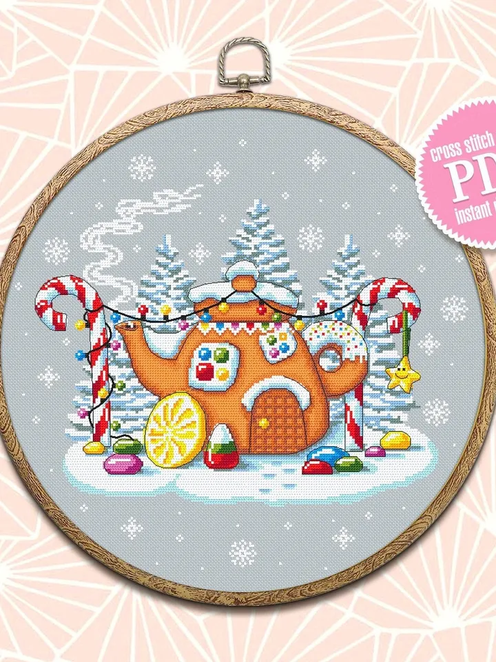 Christmas Gingerbread house cross stitch pattern download PDF Fairy house cross stitch, Winter magic cross stitch Sweet Christmas candy #N84