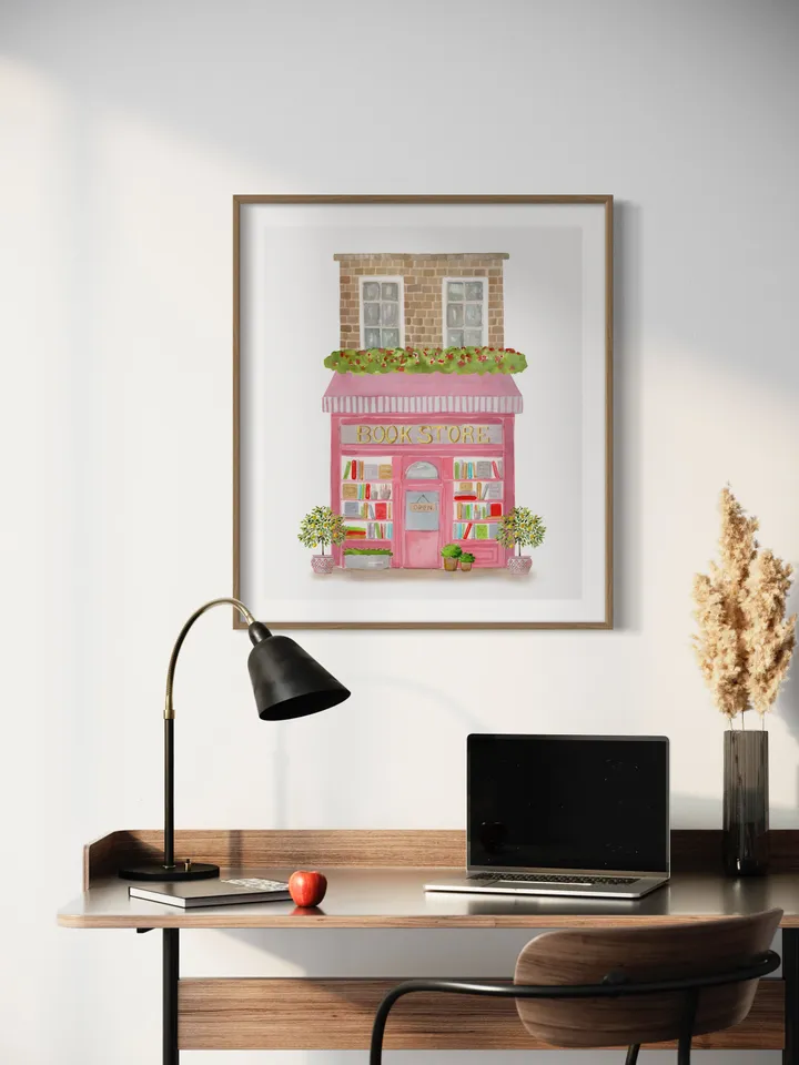 Book Store Watercolor Art  Print, Book Lover Gift, Bookshop Print, Library Art, french Art, Book Shop Art Print, Vintage Painting, Book Art