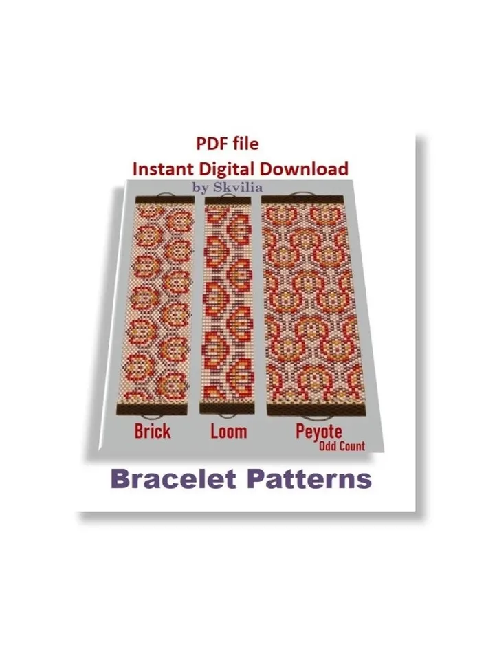 Cuff Bracelet Odd Count Peyote Stitch-Loom/Square Stitch-Brick Stitch Bead Patterns Bracelet Beading Instant Download