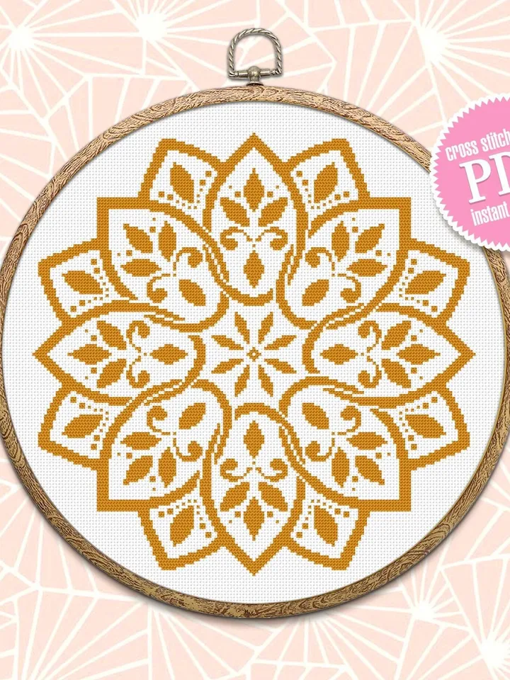 Mandala cross stitch pattern download PDF Monochrome cross stitch Easy mandala digital PDF Flower mandala ornament cross stitch chart #M19