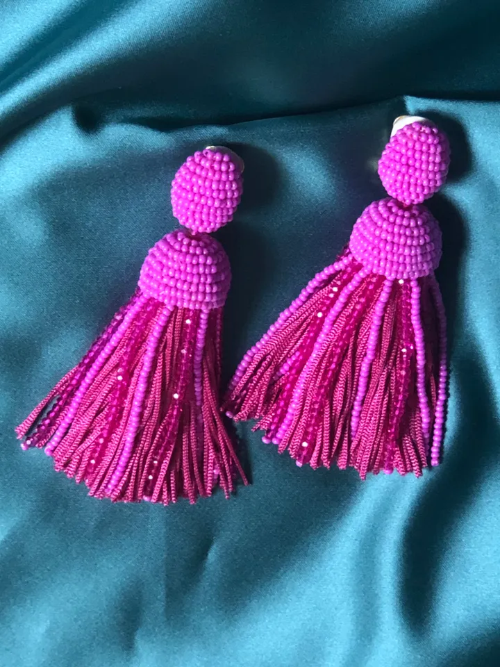Short Tassel Beaded Earrings clip-on