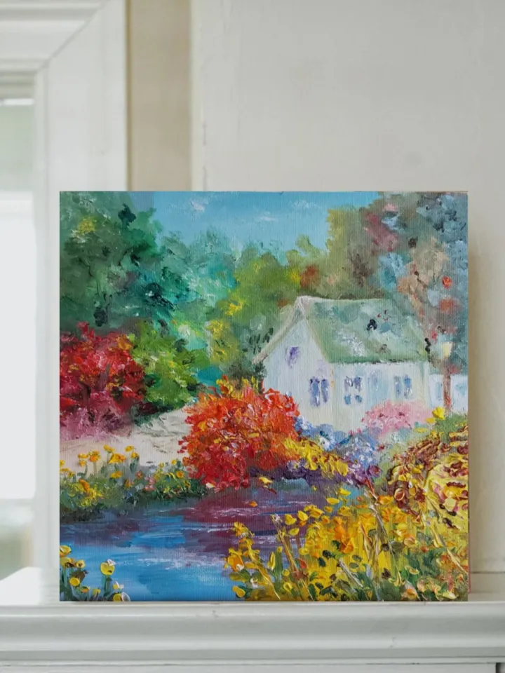 Garden. 20x20cm (8х8inc). ○My author's original painting ○Oil. Canvas on cardboard