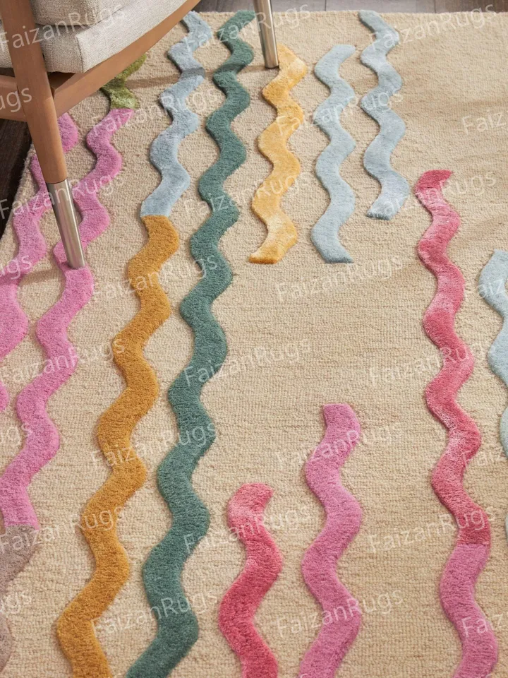 Multi Phoebe Wiggles Hand Tufted Rug 100% Wool For Living Room, Bed Room, Kids | Drawing room in any size 10x14,10x12,9x12,8x10,6x9,5x8,4x6
