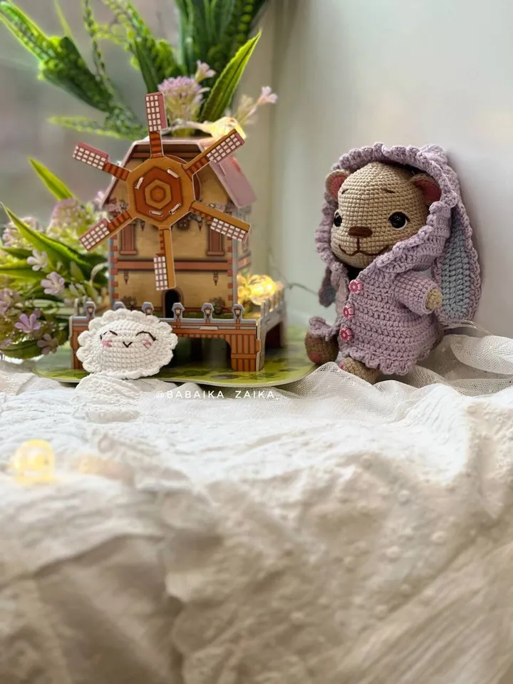 PDF Crochet Pattern Teddy Bear with a Cloud Pillow, Small Toy Pattern, Crochet Cloud, Animal Pattern, Amigurumi bear pattern Amigurumi cloud