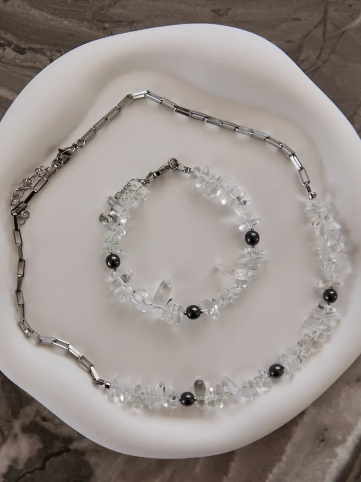 Rhinestone necklace + bracelet