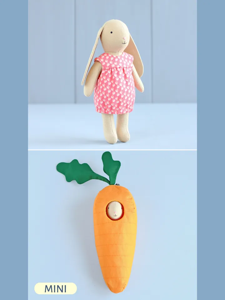 2 PDF Mini Bunny in Dress and Carrot Pouch Sewing Patterns