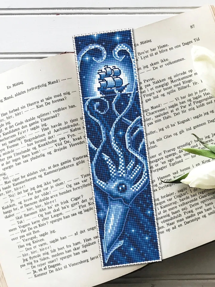 Ocean bookmark set cross stitch pattern download PDF Blue whale cross stitch, Kraken cross stitch Sea monster Handmade bookmark digital #B86