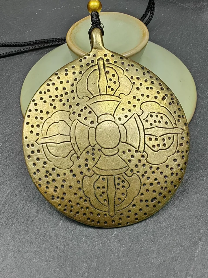 Gandhanra Vintage Mandala Badge - Tibetan Buddhist Amulet, Cross Vajra Pattern Melong Mirror, SIPAHO, Fengshui Protective Pendant