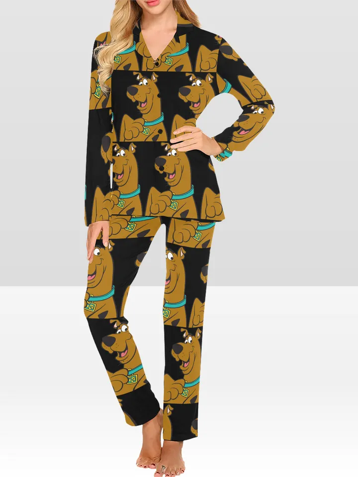 Scooby Doo Women's Pajama Set, Long-sleeve with Collar and Buttons
