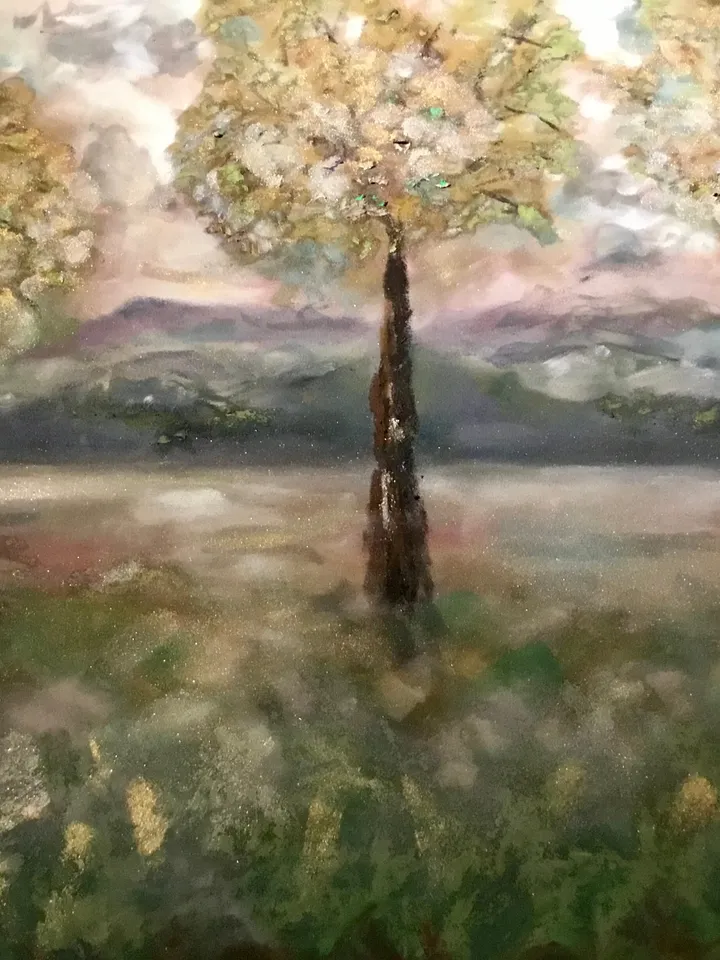 Golden trees original mix media pastel painting, pan pastel,soft pastel and oil pastel painting on pastelmat,3 trees wall art.