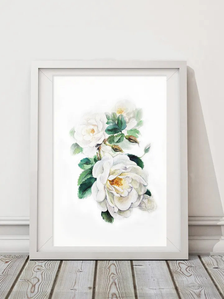 White roses Watercolor Printable Files Digital Download Jpeg Art Wall Print