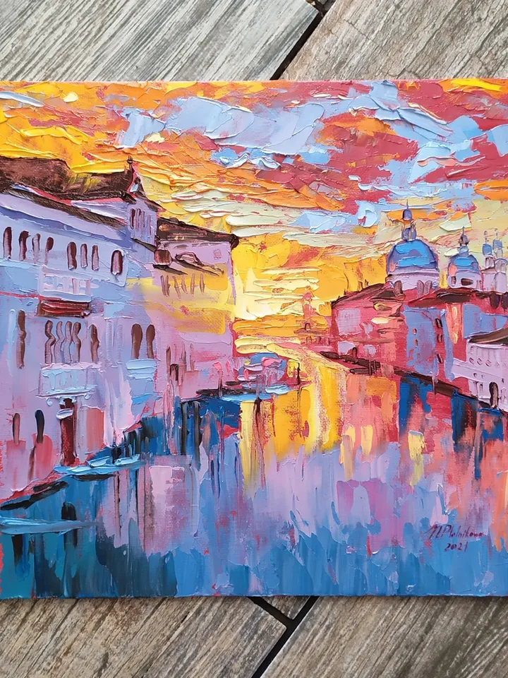 Venice painting Italy Original art Grand Canal wall art Italian artwork square art 12 by 12 by Natalia Plotnikova