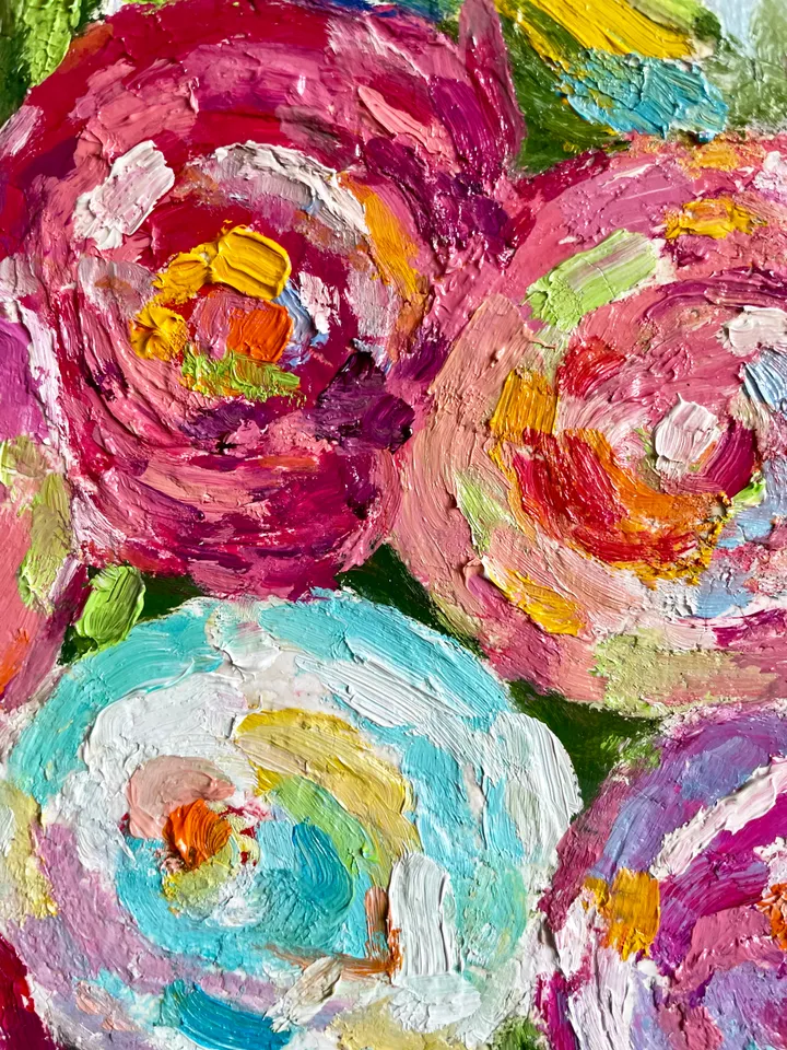 Pink Rose painting, Original Flower oil Painting canvas Fauvism style art