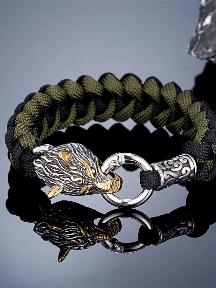 Handmade paracord and stainless steel Viking style bracelet