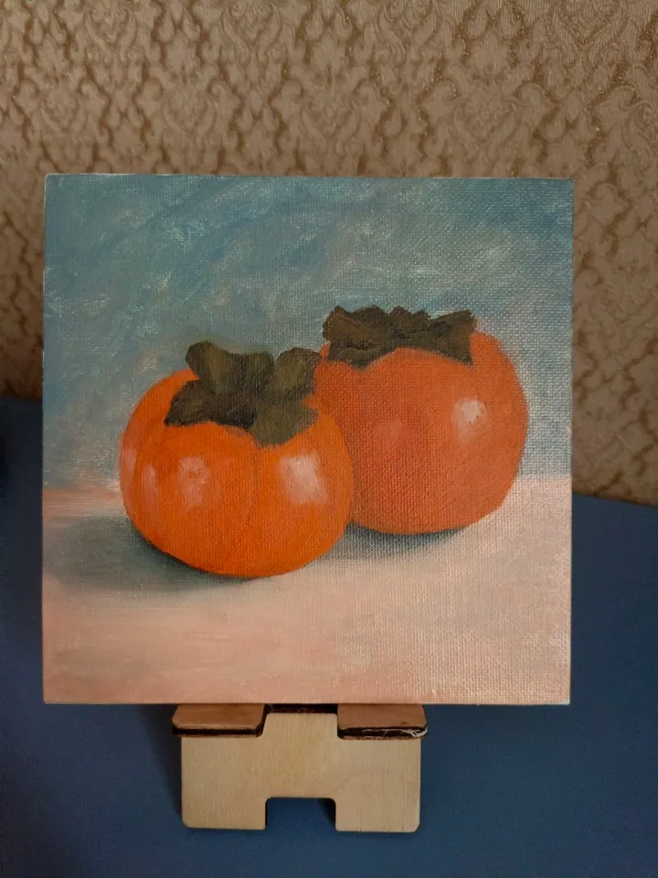 Oil painting Still life Juicy orange persimmon