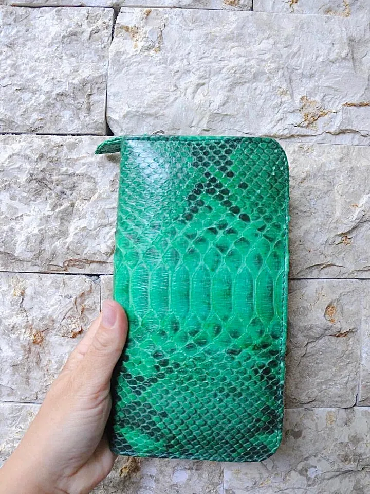 Python skin Wallet Green | Genuine Python light green Colour Wallet unisex | classy Elegant Python Genuine Leather Wallet Handmade snake
