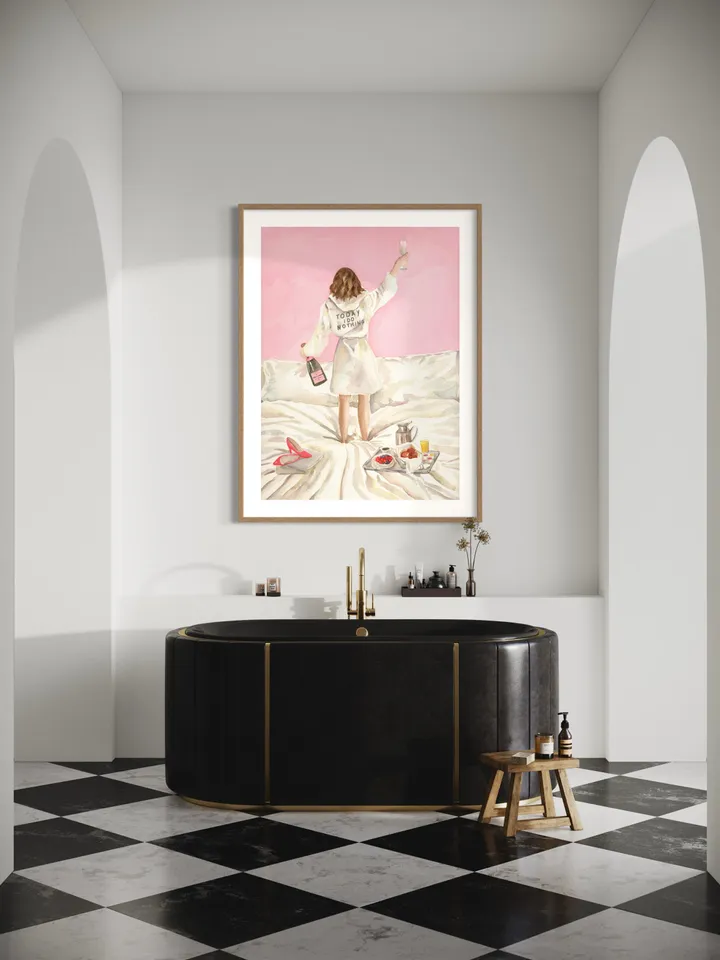 Pink Champagne Wall Print, Watercolor Painting, Champagne Lovers, Pink Aesthetic, Cute Pink Decor, Feminine Art Poster, Pink Feminine Print