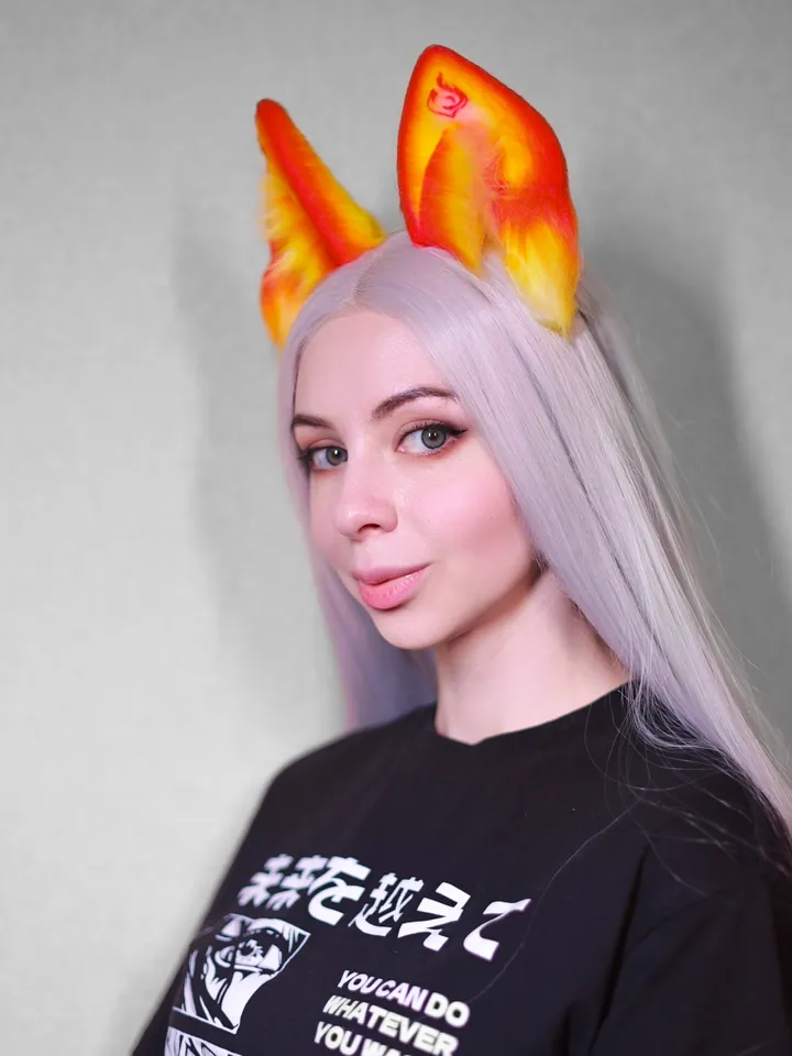 Pyro Genshin Impact faux fur cat ears on headband