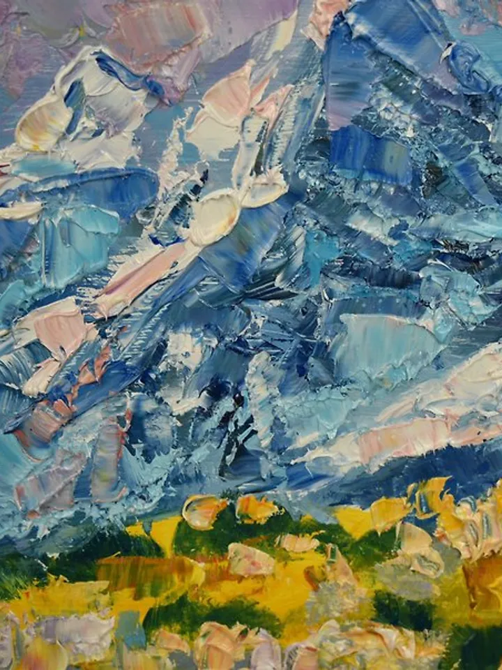 Mountains Painting Landscape Original Art America Artwork Oil Rockies Impasto hardboard