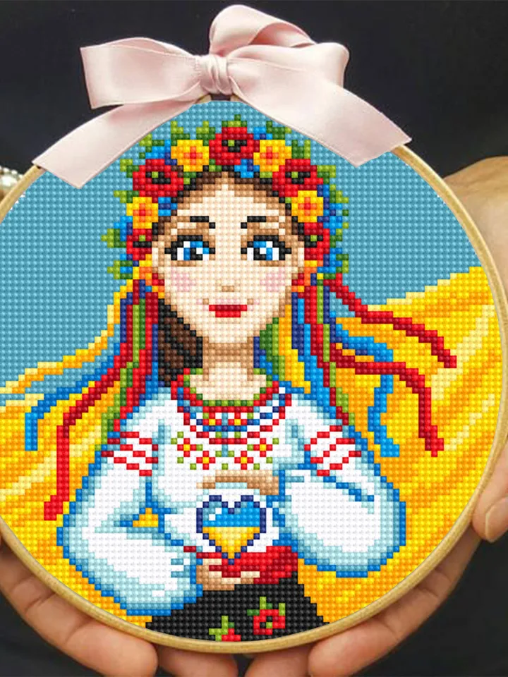 Ukrainian woman cross stitch pattern PDF Small ukrainian girl cross stitch Ukraine digital download Simple xstitch chart beginners #V15
