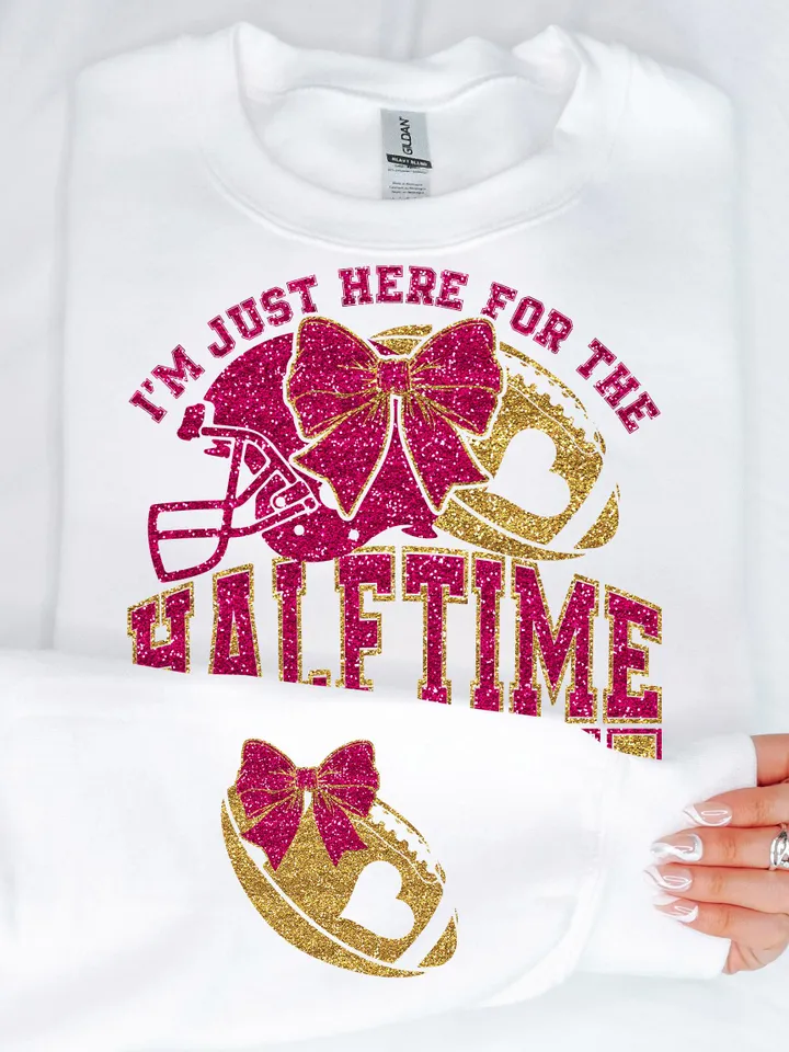 Just Here For Halftime Show Sparkly Faux Sequins Superbowl Png, Game Day Shirt Design, Trendy Superbowl Png, Sleeve Sublimation