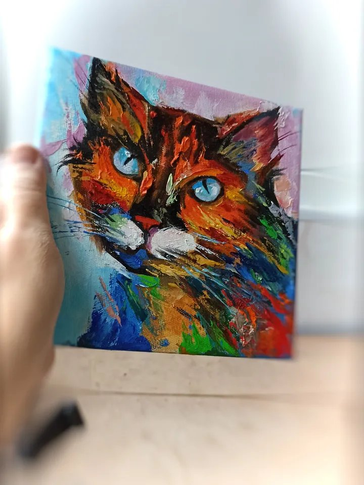 Extremely Angular Cat, original oil painting