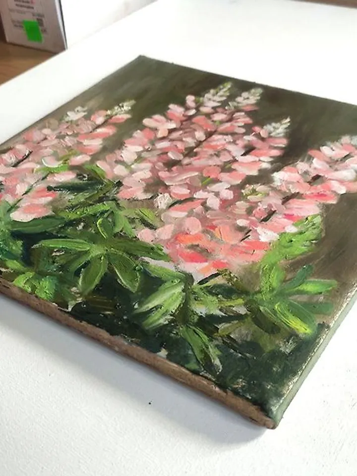 Pink Lupin Painting Floral Original Art Lupin Oil Artwork Flower Wall Art