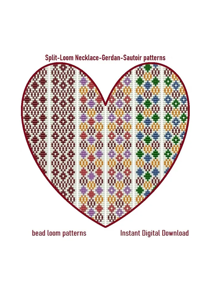 Sautoir-Gerdan-Split-Loom Beaded Necklace, Beading Loom Stitch, Square Stitch, 6 loom patterns, Instant Download, PDF