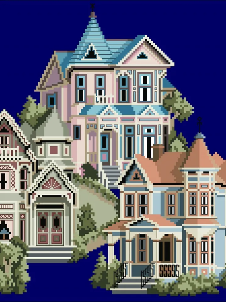 Vintage Cross Stitch Pattern Victorian House Counted Digital Download PDF
