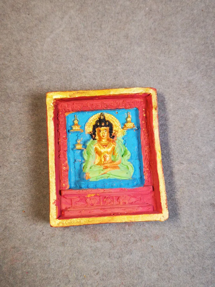 Gandhanra Painted Tibetan Tsa Tsa Mold Statue,Shakyamuni,Gautama Buddha,Blessed in Zaki Temple