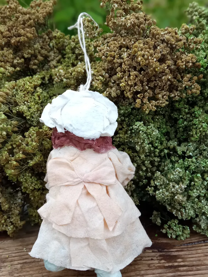 Handmade cotton Christmas tree toy. Pendant doll in a beige dress. Little doll. Christmas presents. Xmas decor. Made in 1 copy. Free shipping