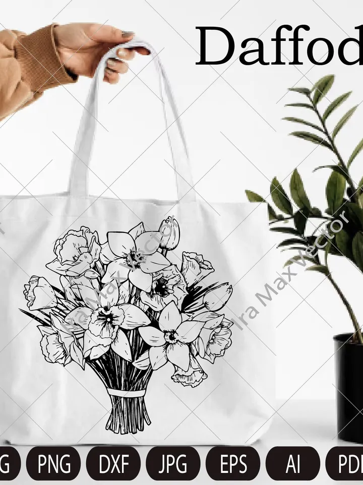 Daffodils svg, Daffodil Flowers svg, Narcissus flower bouquet svg, Birth flower svg, Spring flowers svg, png, cut file