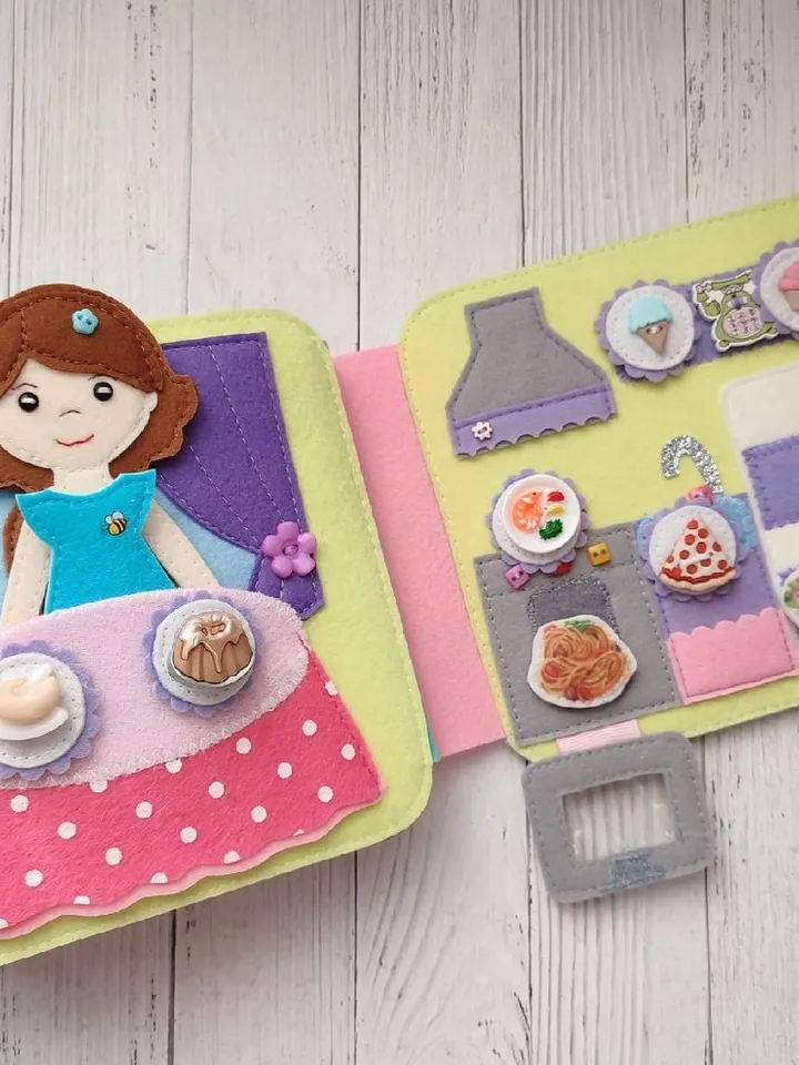 Quiet book Dollhouse pattern, Felt book pattern pdf, Felt doll Pattern with clothes set, Dress up Doll, Busy book pattern for girl